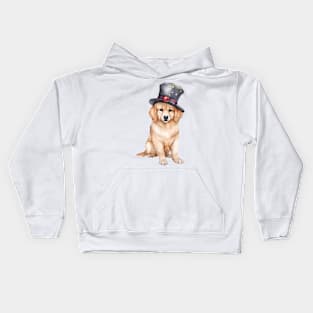 Watercolor Golden Retriever Dog in Magic Hat Kids Hoodie